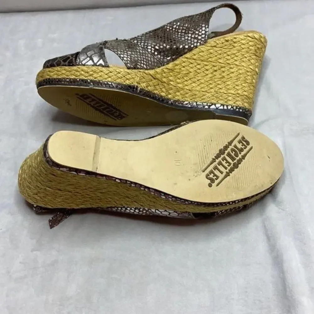 Seychelles Metallic Snake Skin Espadrille Wedges size 10